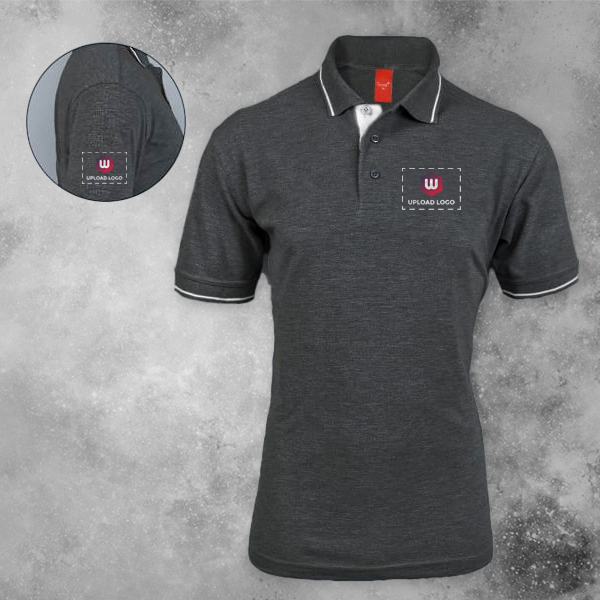 Scott Organic Cotton Polo T-Shirt for Men Charcoal Grey with White - Custom Logo Left Chest & Right Arm