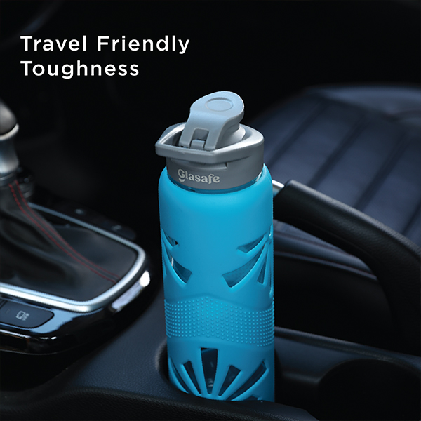 Glasafe Clear Grip Borosilicate Glass Bottle with Silicone Sleeve 750ml (Tranquil Teal)-5