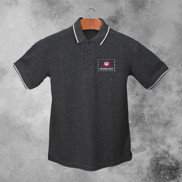 Scott Organic Cotton Polo T-Shirt for Men Charcoal Grey with White - Custom Logo Left Chest & Right Arm-3