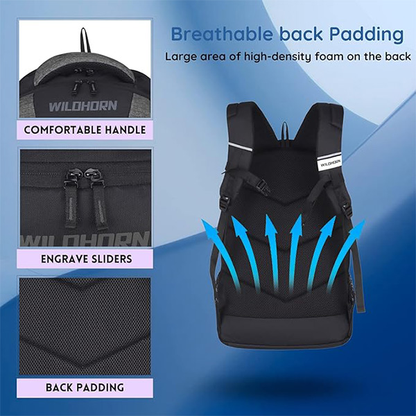 WILDHORN Premium Laptop Backpack ( Brushed Grey & Black)-6