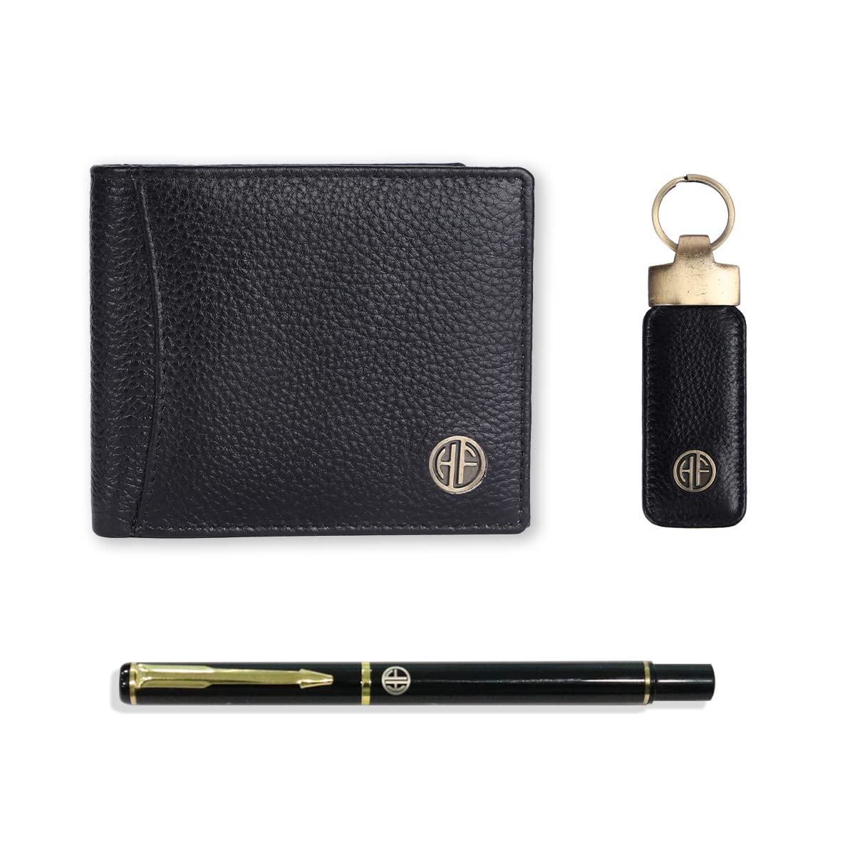 HF Men's Executive Leather Gift Set – Wallet, Keychain & Pen | Premium Corporate Gift (Midnight Black)