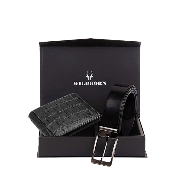WILDHORN BATSVILLE Leather Wallet & Belt – Premium Gift for Men (Black Croco)