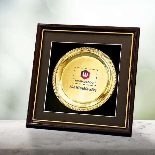 Custom Metal Plate in Wooden Frame with Logo & Message-1