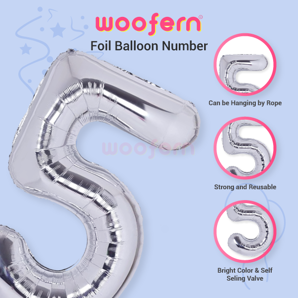 Number 5 Silver Foil Balloon 16 inch-3