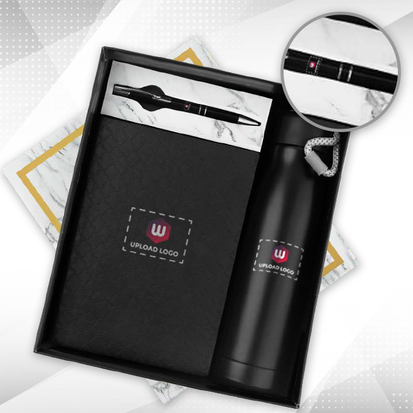 Customizable Bottle & Diary Corporate Gift Set – (Black)-0