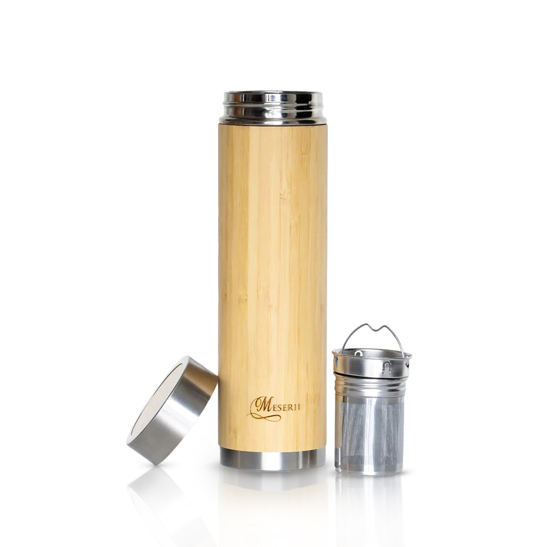 Bamboo Water Bottle with Strainer & Stainless Steel Lid 500ml-1