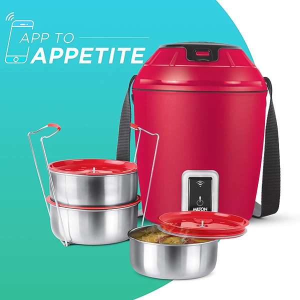 MILTON Smart Electric Tiffin - 900ml (Red)-2