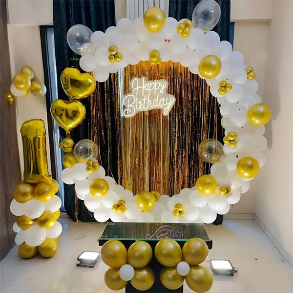 Golden & White Elegance Birthday Balloon Décor-0