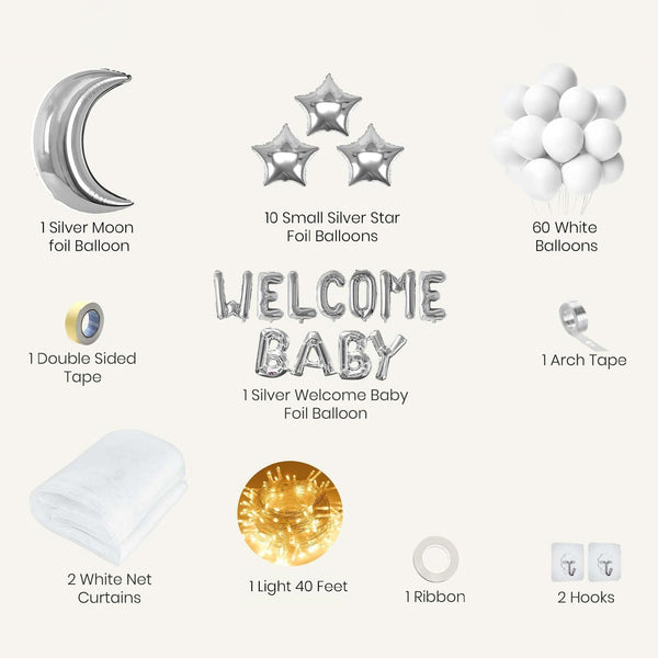 White & Silver theme DIY Welcome Baby Décor Kit-2