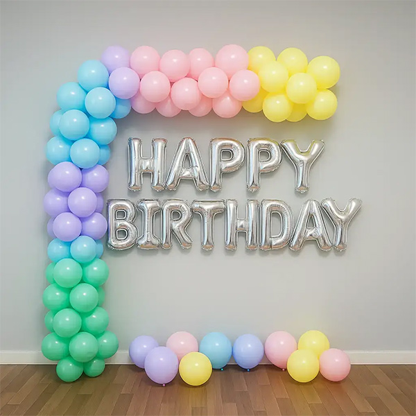 Pastel Rainbow Birthday Balloon Arch
