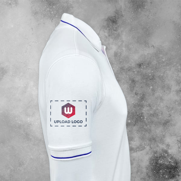 Highline Polo T-shirt for Men White with Royal Blue – Custom Logo Left Chest & Right Arm-1