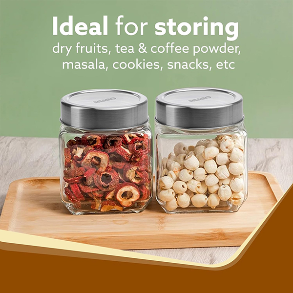 AGARO Elegant Cube Jar 580 ml, Square Shaped, Transparent Lid With Steel Finish-2
