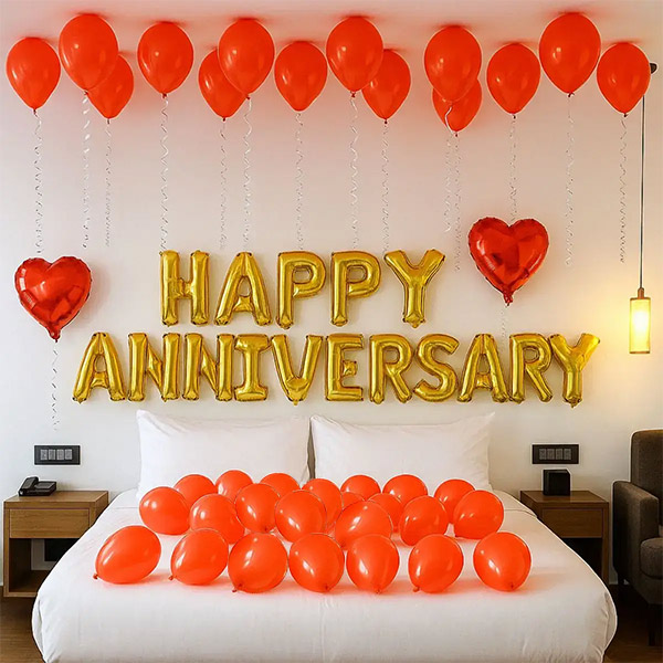 Golden & Red Anniversary Celebration Balloon Décor-0