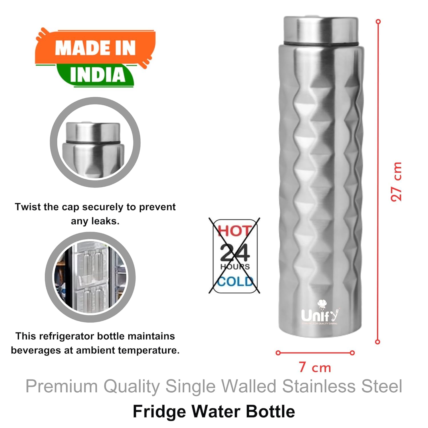 Stainless Steel Bottle 750ml Leak Proof Geometric Prism-3