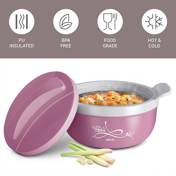 MILTON  Souvenir Gift Set Tint Purple 1500 Casserole 1.38 L & Crystal 1000 Flask - 970 ml-2