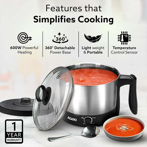 AGARO Esteem Electric Multi Kettle 1.2L, 600W-4