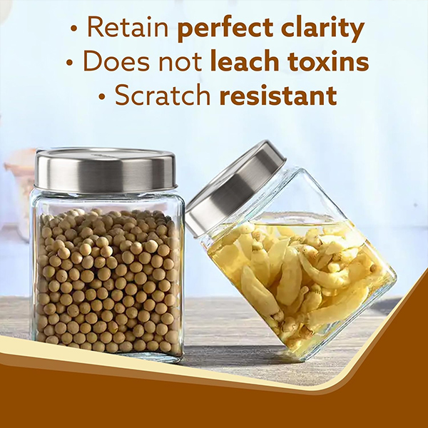 AGARO Elegant Cube Jar 580 ml, Square Shaped, Transparent Lid With Steel Finish-5