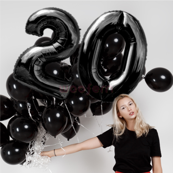 Black Foil Number Balloons 0 - 16  inch-1