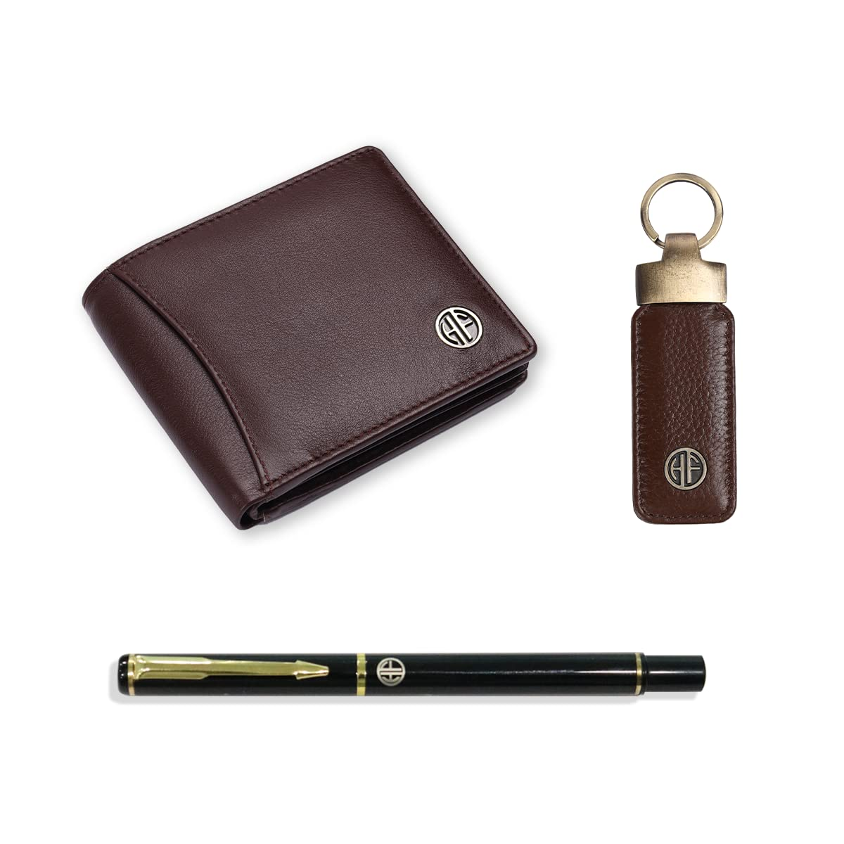 HF Men's Executive Leather Gift Set – Wallet, Keychain & Pen | Premium Corporate Gift (Brozo Brown)