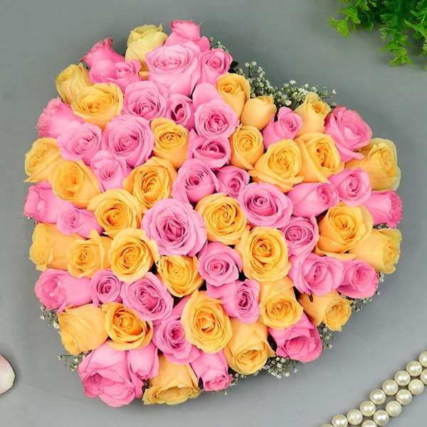 Heart of Pink n Yellow Roses