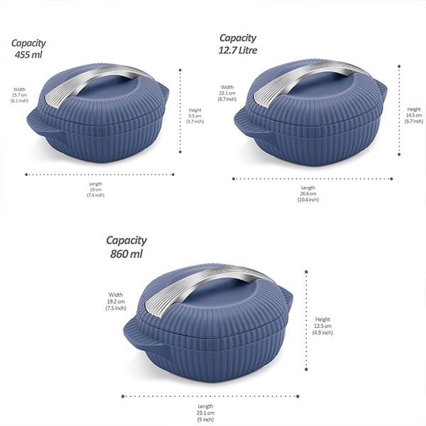 MILTON Oyster Jr. Gift Set PU Insulated Casserole - Set of 3 (500 ml, 1000 ml, 1500 ml) - Royal Blue-6