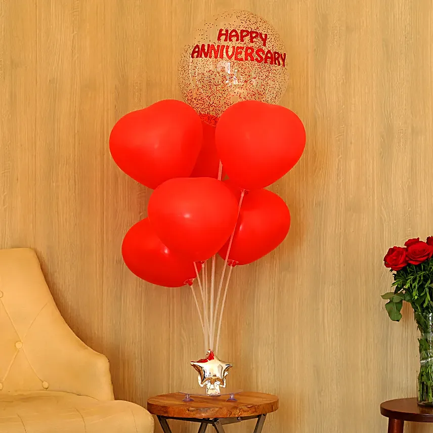Red Heart Anniversary Balloon Bouquet