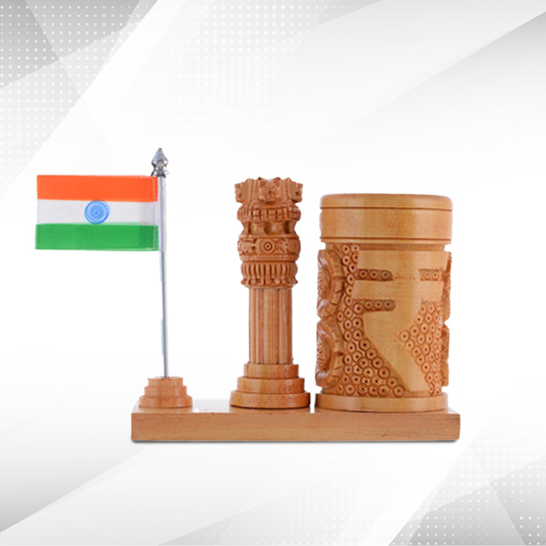 Wooden Ashok Pillar & Miniature Indian flag-2