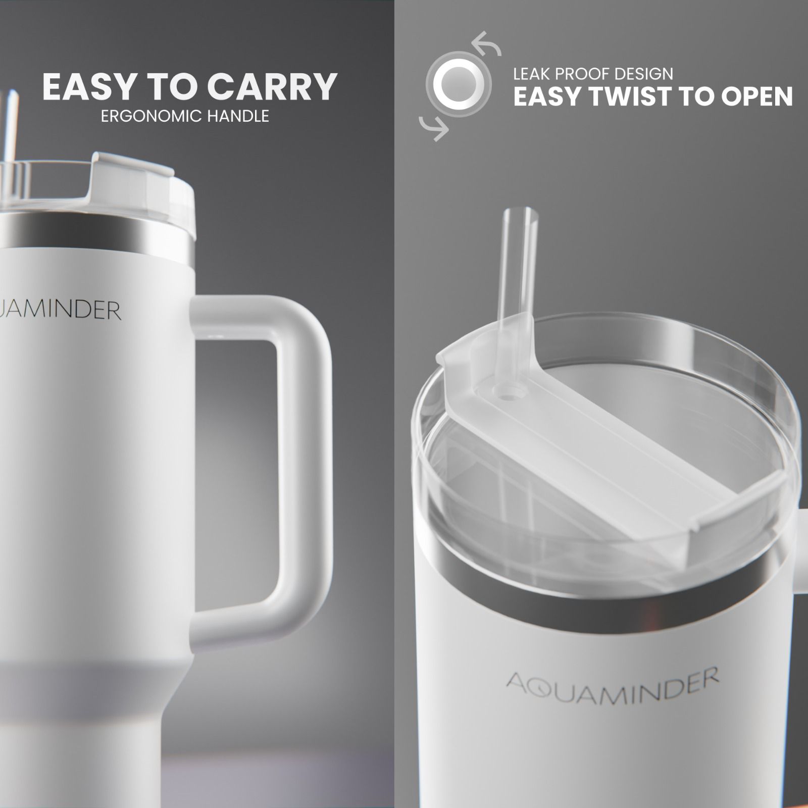 Aquaminder Smart Tumbler with lid and Straw  Nile Cup 1200ml - White-2