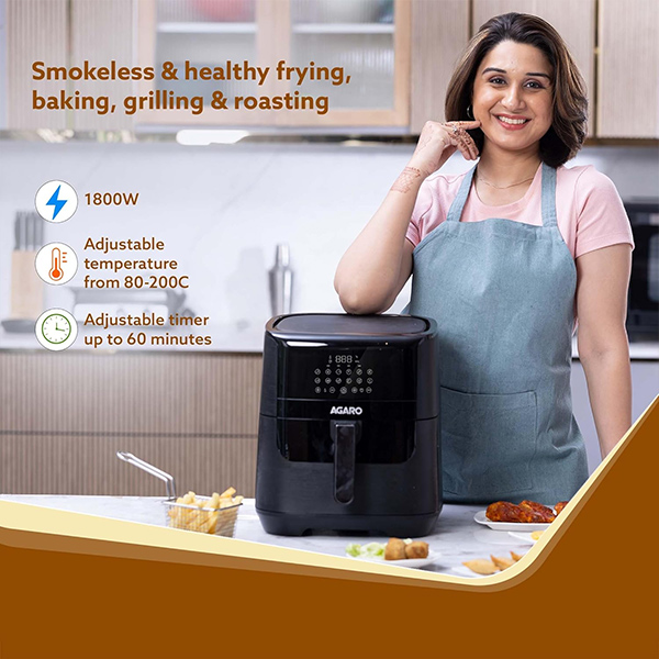 AGARO Elegant Air Fryer 1800W - 6.5L Black-4