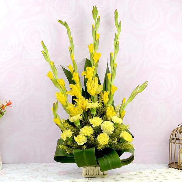 Delightfully Yellow Carnations Basket