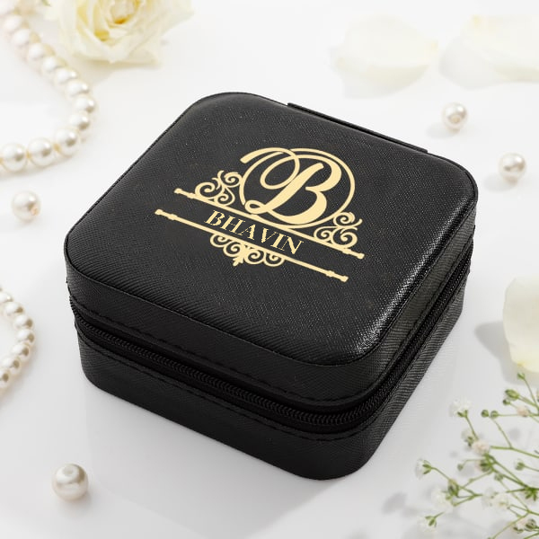 Monogram Personalized Mini Jewelry Box - Black