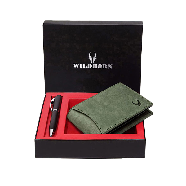WILDHORN MACON Leather Wallet & Pen Gift Set (Soft Green Hunter)