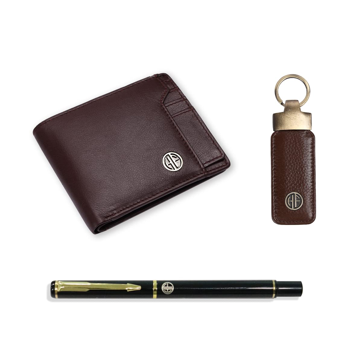 HF Men's Executive Leather Gift Set – Wallet, Keychain & Pen | Premium Corporate Gift (Boaz Brown)