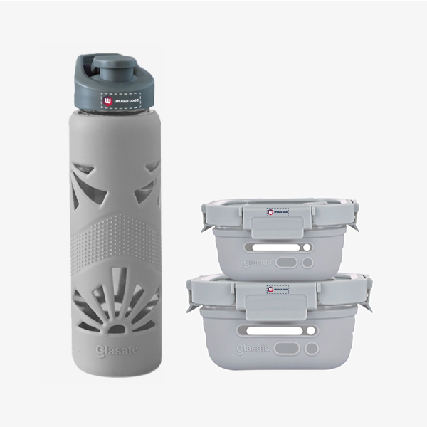 Glasafe Desk Munch Office Combo Set of 3 (Tiffin: 320mlx1 + 520mlx1 + Bottle: 750ml) - Soothing Slate-5