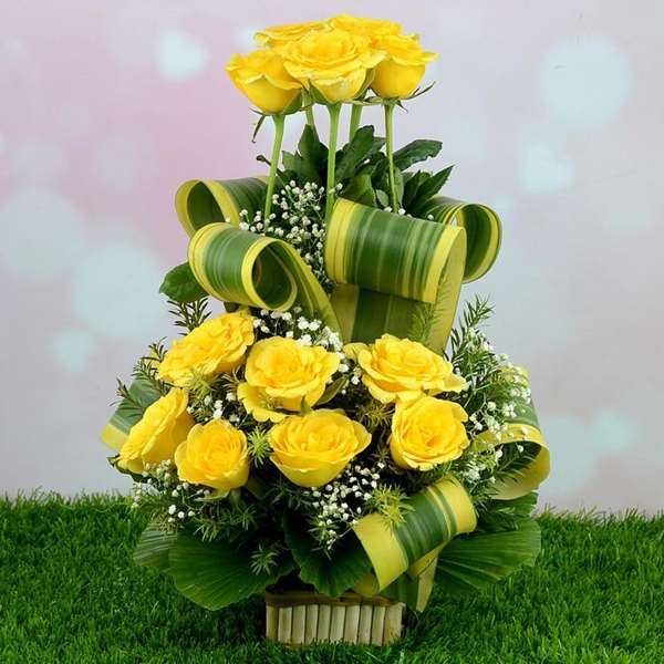 Fresh Yellow Rose with a Basket