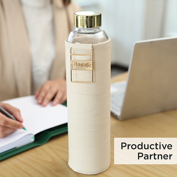 Glasafe Vego Sip Borosilicate Glass Bottle with Vegan Sleeve 750ml (Bare Beige)-3