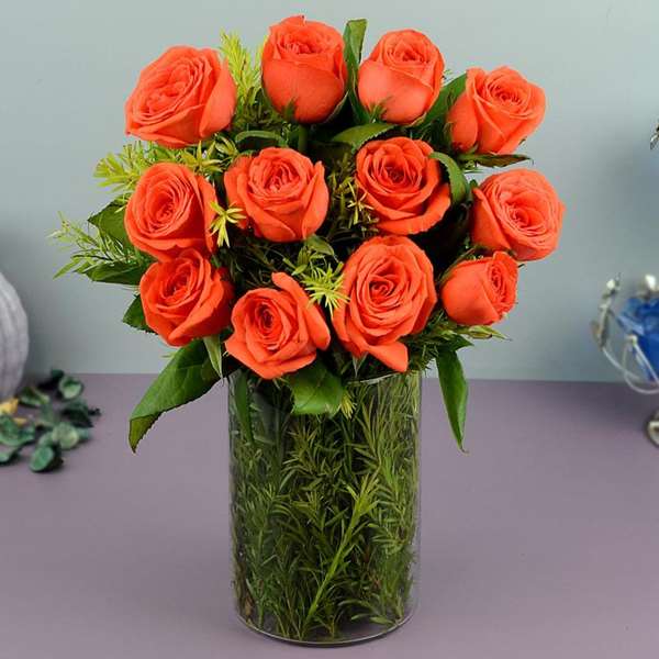 Orange Roses in a Vase