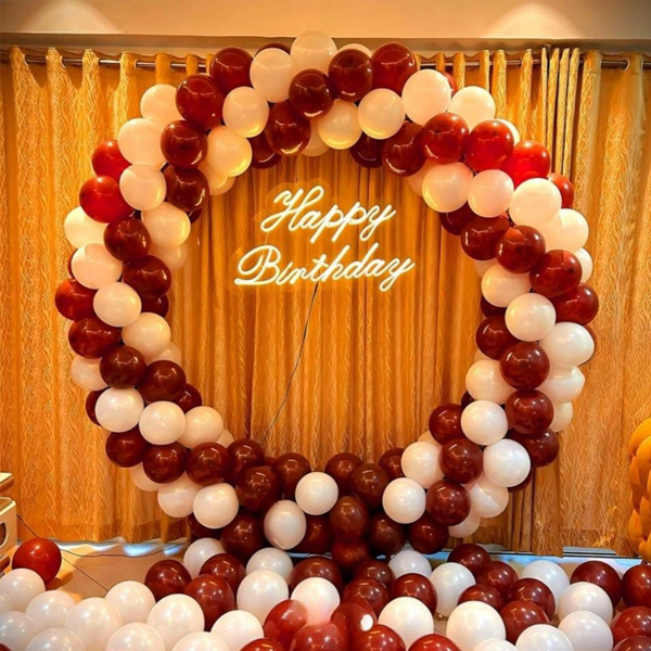 Red & White Ring Balloon Decoration with Neon Light