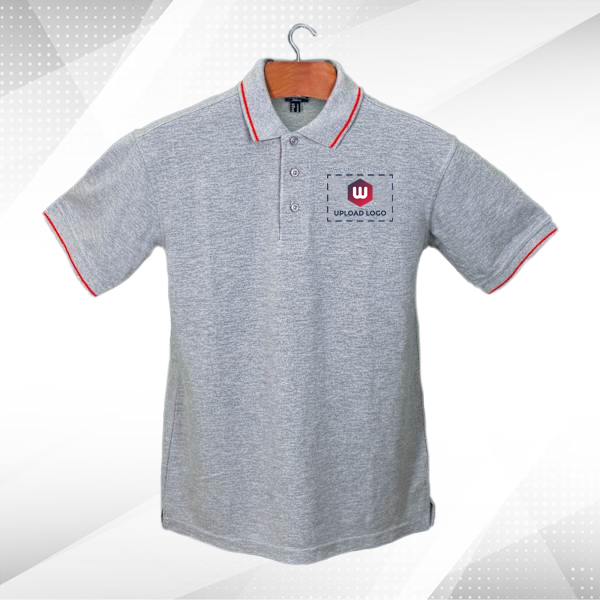 Highline Polo T-shirt for Men Grey Melange with Red – Custom Logo Left Chest & Right Arm-3