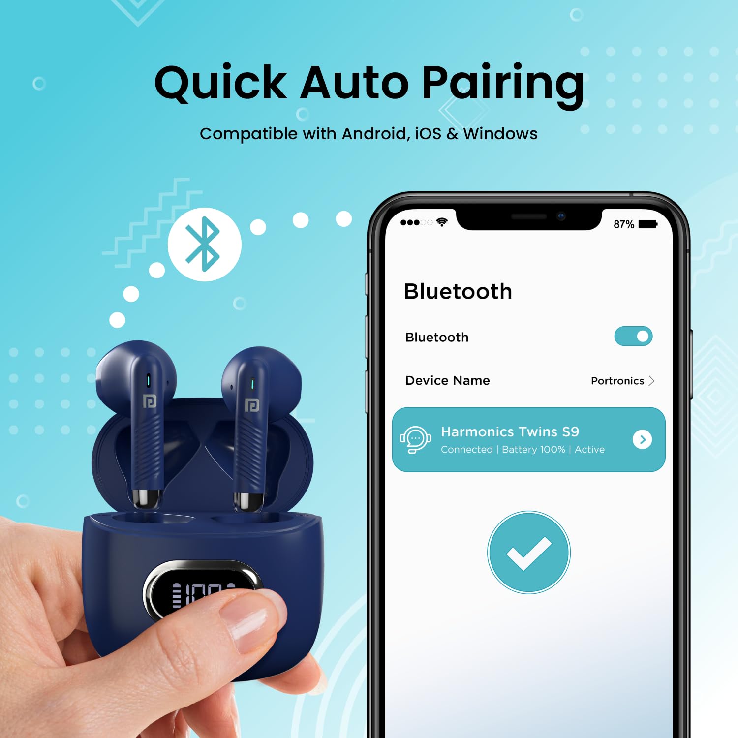 Portronics Harmonics Twins S9 Earbuds with Upto 30H Playtime (Blue)-3