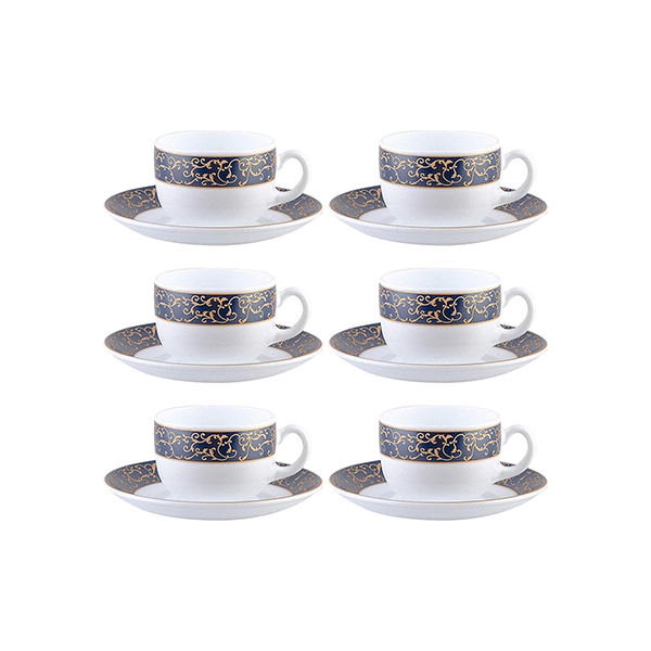 La Opala Diva Sovrana Collection, Opal Glass Cup & Saucer Set 12 pcs, Anassa Blue-White-0