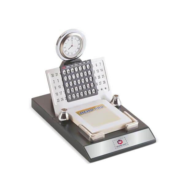 Customized Perpetual Silver Calendar And Clock With Memo Pad-1