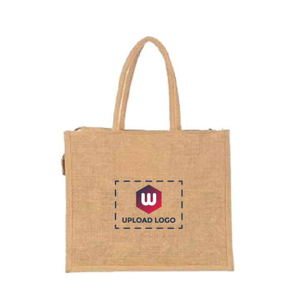 JUTELINE Eco-Friendly Jute Promotional Bags with Zipper | Size - 14*12*5 inch-0