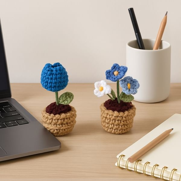 Vibrant Blue Handcrafted Crochet Blooms Duo-1