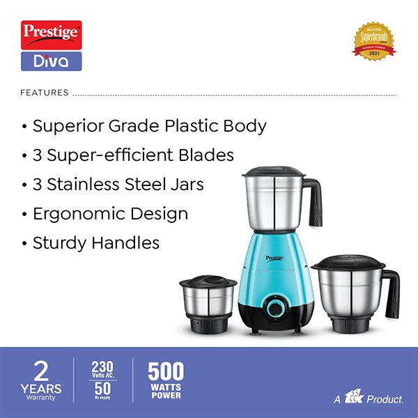 Prestige 500 Watts DIVA Mixer Grinder-1
