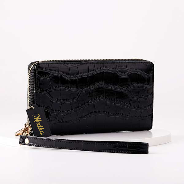 Croco Zipper Women's Personalized Wallet – Midnight Black-1