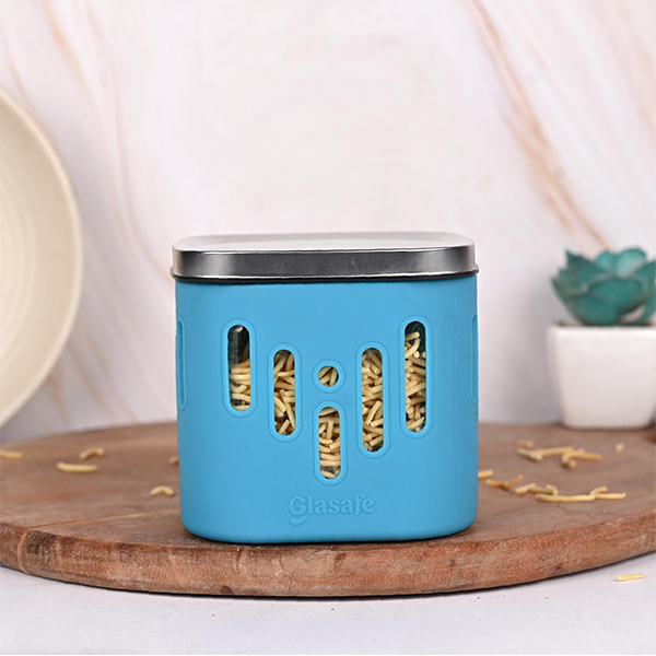 Glasafe THE SNACK COMBO Glass Container with Silicone Sleeve (600ml) 4pcs -  Tranquil Teal-1