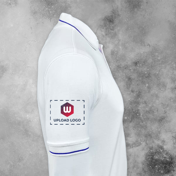 Scott Organic Cotton Polo T-Shirt for Men White with Royal Blue - Custom Logo Left Chest & Right Arm-1