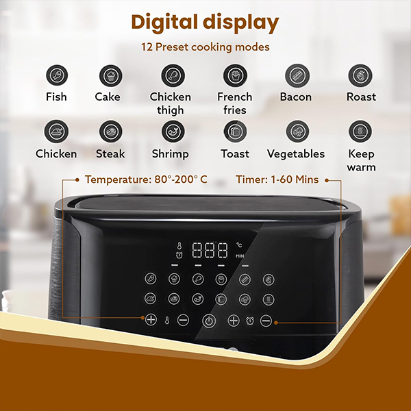 AGARO Elegant Air Fryer 1800W - 6.5L Black-3