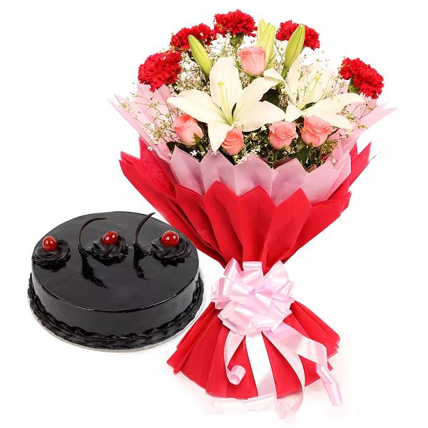 Mixed Flowers with Truffle Cake